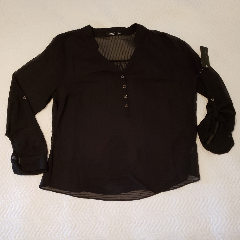 A.N.A. Sheer Black Long Sleeve NWT XL
